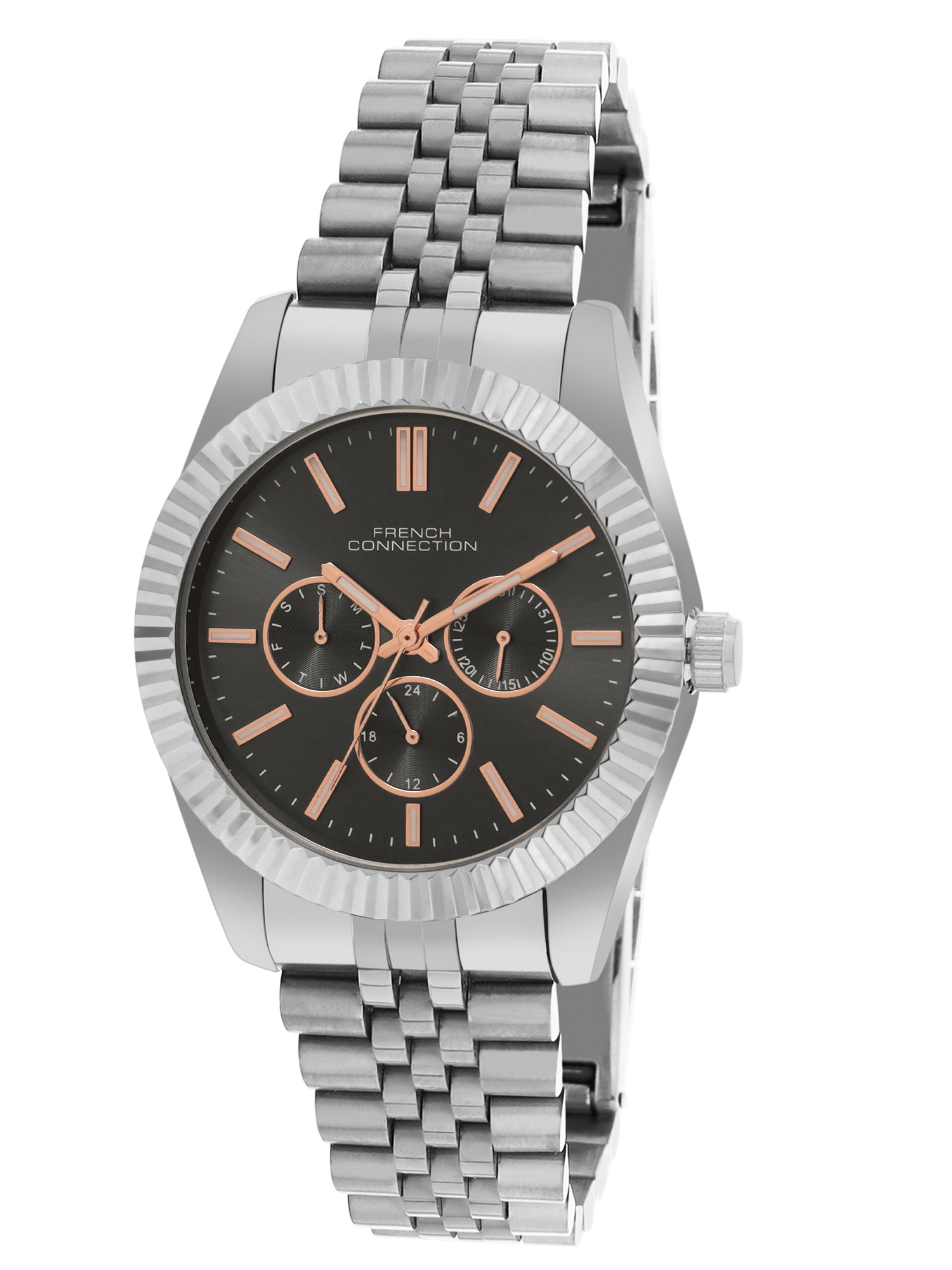 French Connection Sunray Grey Round Dial With Stainless Steel Strap Multifunction Watch - For Mens FCN0124SM