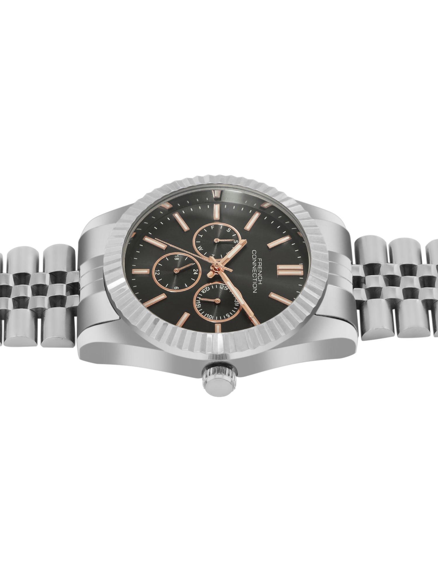 French Connection Sunray Grey Round Dial With Stainless Steel Strap Multifunction Watch - For Mens FCN0124SM