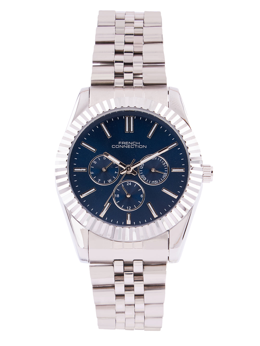 French Connection Sunray Blue Round Dial With Stainless Steel Strap Multifunction Watch - For Mens FCN0124USM