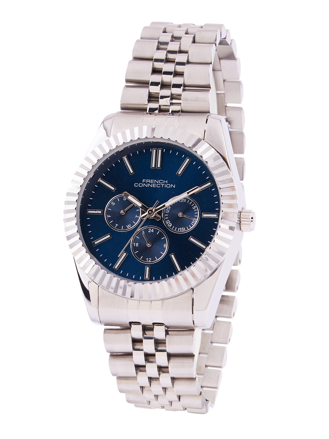 French Connection Sunray Blue Round Dial With Stainless Steel Strap Multifunction Watch - For Mens FCN0124USM