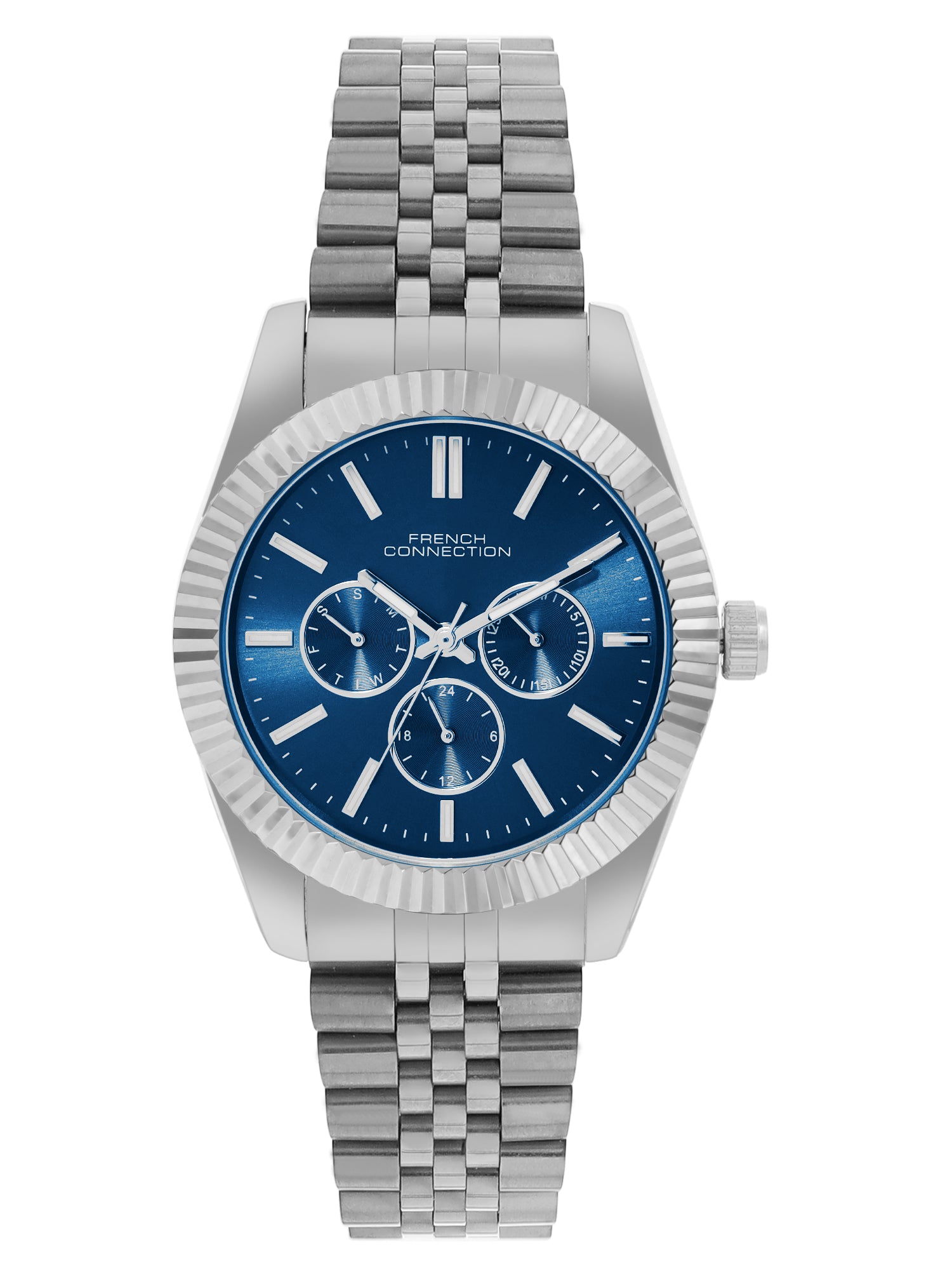 French Connection Sunray Blue Round Dial With Stainless Steel Strap Multifunction Watch - For Mens FCN0124USM