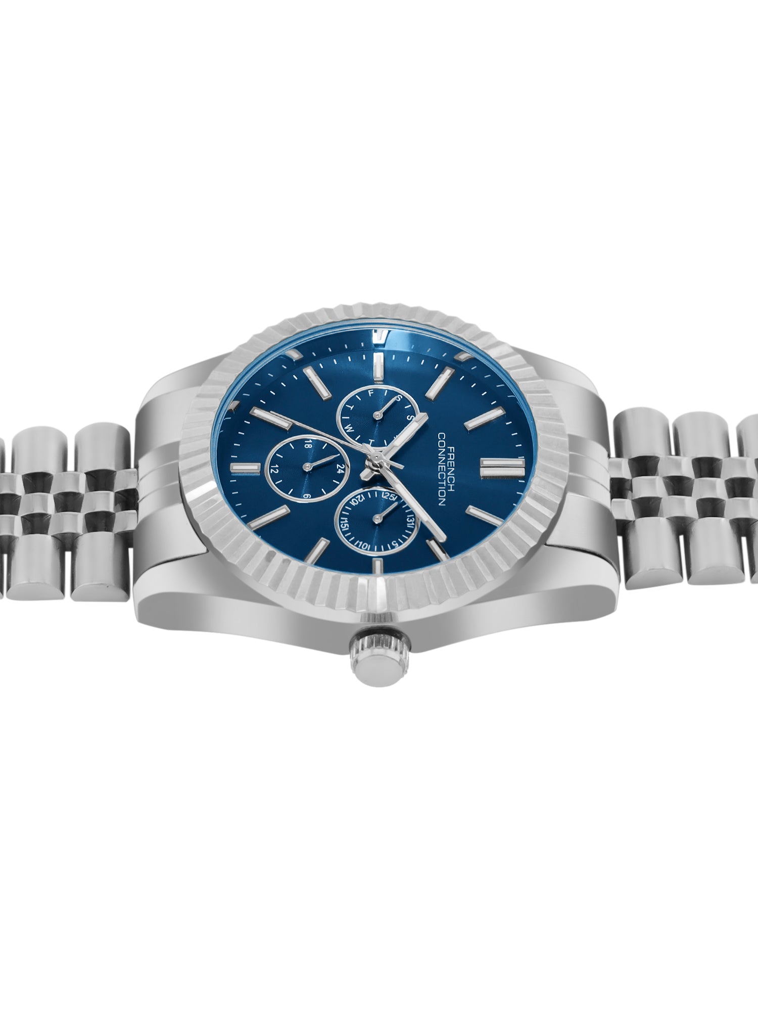 French Connection Sunray Blue Round Dial With Stainless Steel Strap Multifunction Watch - For Mens FCN0124USM
