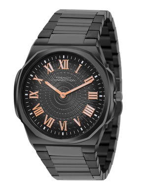 French Connection Textured Black Round Dial With Black Stainless Steel Strap Watch - For Mens FCN0125BM
