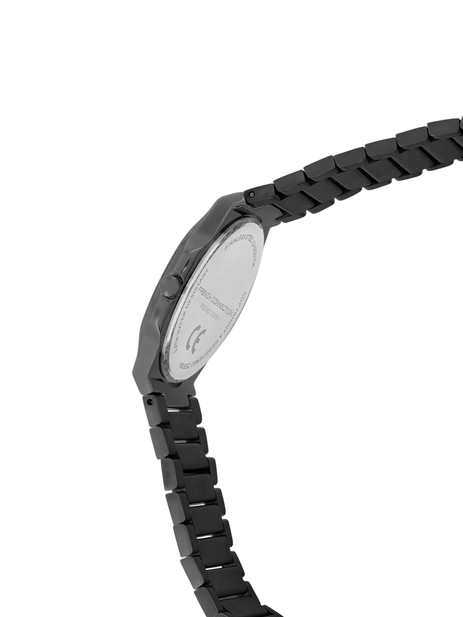 French Connection Textured Black Round Dial With Black Stainless Steel Strap Watch - For Mens FCN0125BM