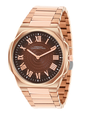 French Connection Textured Brown Round Dial With Rose Stainless Steel Strap Watch - For Mens FCN0125RGM