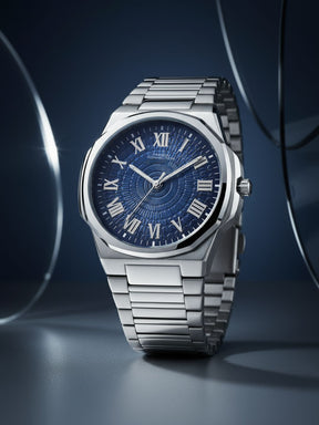 French Connection Textured Blue Round Dial With Stainless Steel Strap Watch - For Mens FCN0125USM