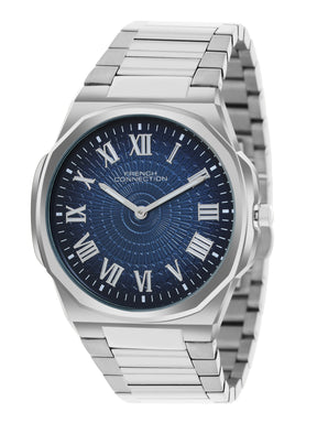 French Connection Textured Blue Round Dial With Stainless Steel Strap Watch - For Mens FCN0125USM