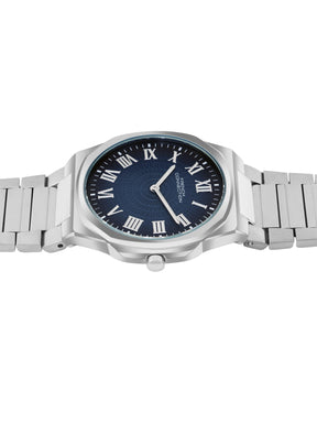 French Connection Textured Blue Round Dial With Stainless Steel Strap Watch - For Mens FCN0125USM