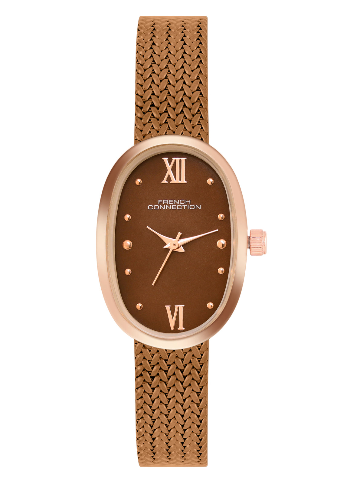 French Connection Mop Brown Rectangle Dial With Brown Stainless Steel  Strap Watch - For Womens FCN0126BRGM