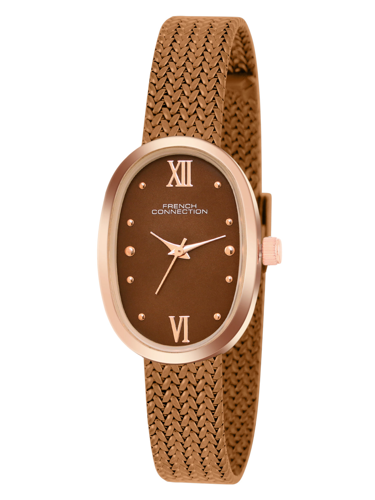 French Connection Mop Brown Rectangle Dial With Brown Stainless Steel  Strap Watch - For Womens FCN0126BRGM