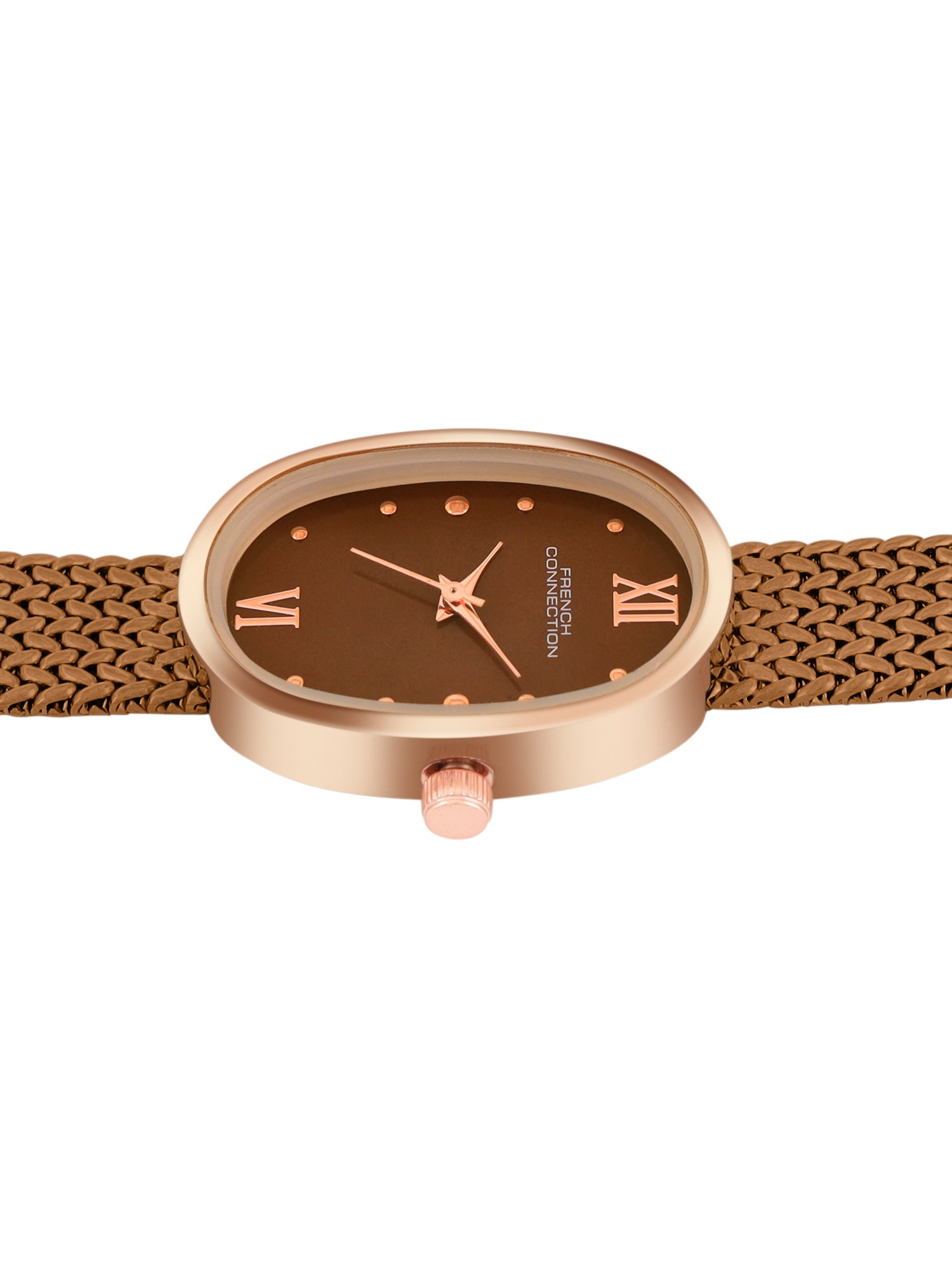 French Connection Mop Brown Rectangle Dial With Brown Stainless Steel  Strap Watch - For Womens FCN0126BRGM