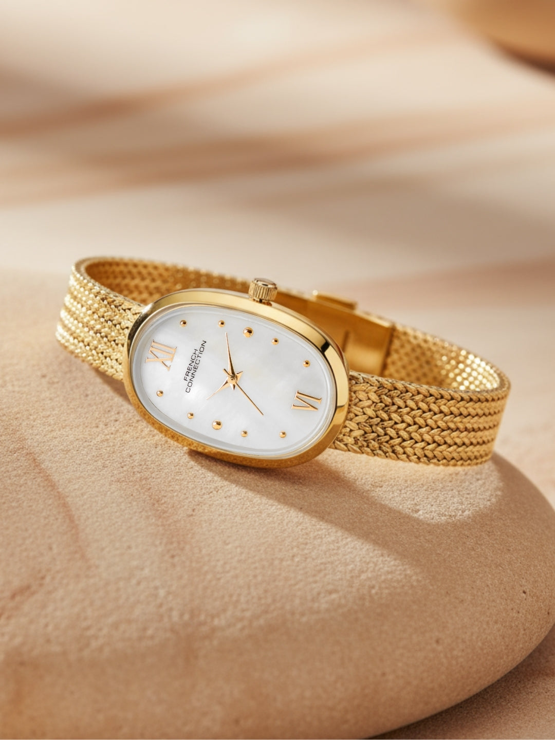 French Connection Mop Silver Rectangle Dial With Stainless Steel  Strap Watch - For Womens FCN0126GM