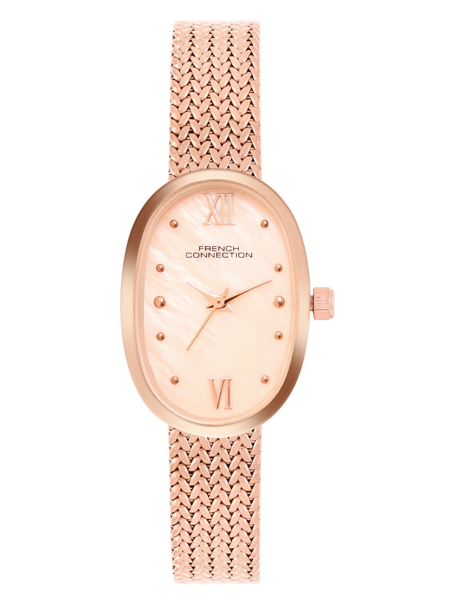 French Connection Mop Rosegold Rectangle Dial With Rose Stainless Steel  Strap Watch - For Womens FCN0126RGM