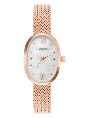 French Connection Mop Silver Round Dial With Rose Stainless Steel  Strap Watch - For Womens FCN0126SRGM