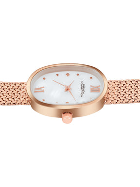 French Connection Mop Silver Round Dial With Rose Stainless Steel  Strap Watch - For Womens FCN0126SRGM