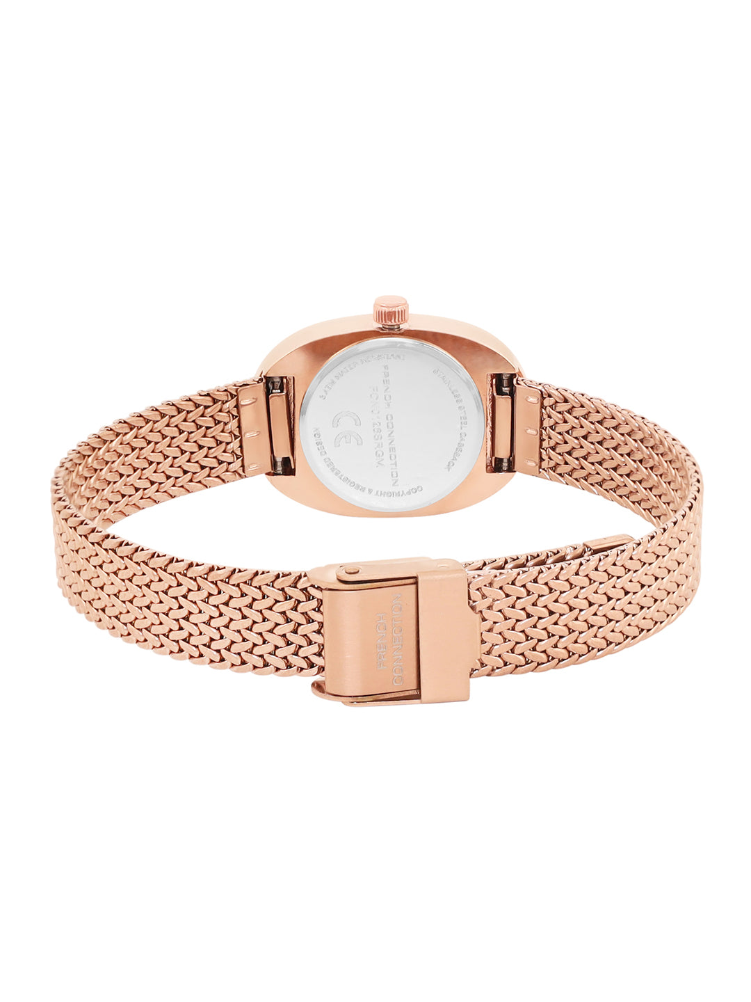 French Connection Mop Silver Round Dial With Rose Stainless Steel  Strap Watch - For Womens FCN0126SRGM