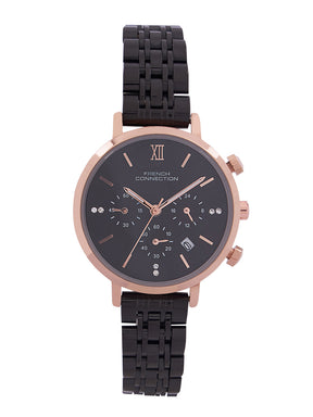 French Connection Sunray Black Round Dial With Black Stainless Steel  Strap Chronograph Watch - For Womens FCN0127BM