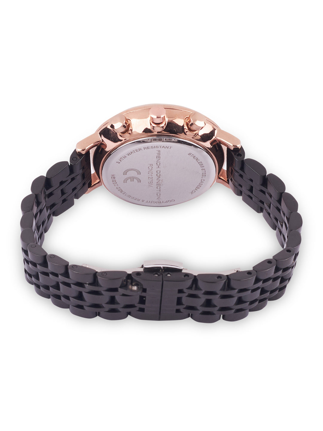 French Connection Sunray Black Round Dial With Black Stainless Steel  Strap Chronograph Watch - For Womens FCN0127BM