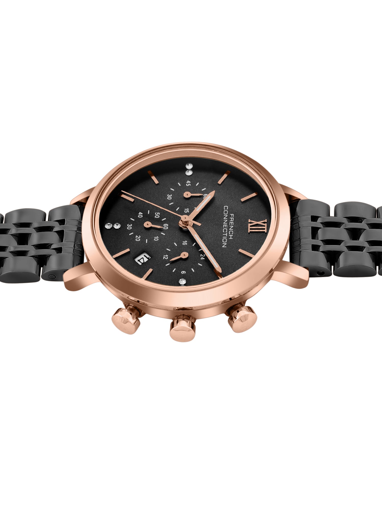 French Connection Sunray Black Round Dial With Black Stainless Steel  Strap Chronograph Watch - For Womens FCN0127BM
