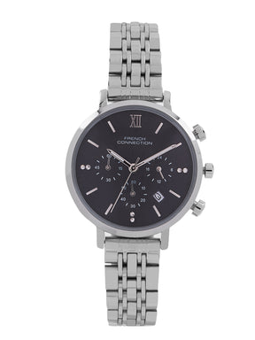 French Connection Sunray Black Round Dial With Stainless Steel  Strap Chronograph Watch - For Womens FCN0127BSM