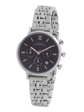 French Connection Sunray Black Round Dial With Stainless Steel  Strap Chronograph Watch - For Womens FCN0127BSM