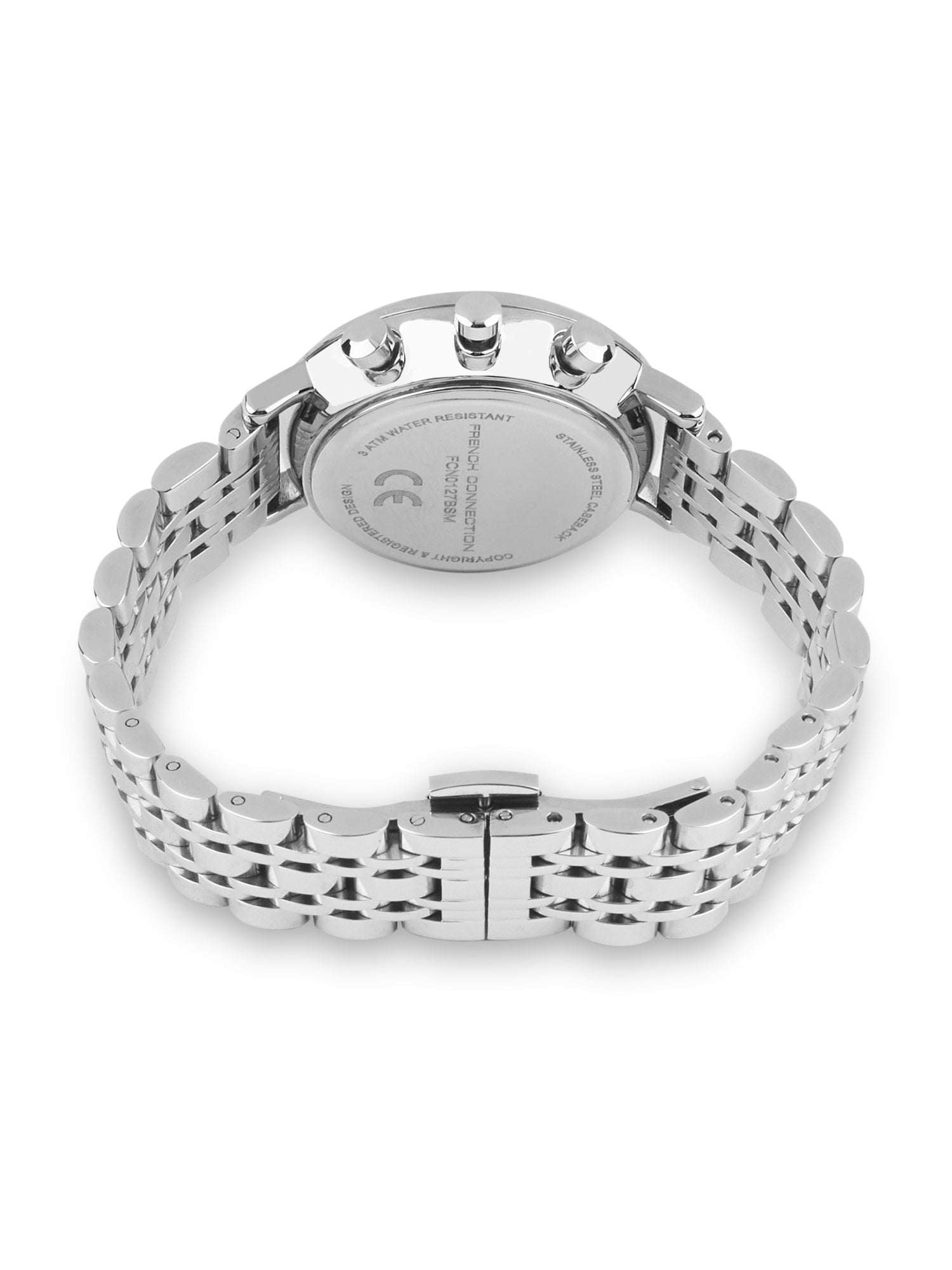 French Connection Sunray Black Round Dial With Stainless Steel  Strap Chronograph Watch - For Womens FCN0127BSM