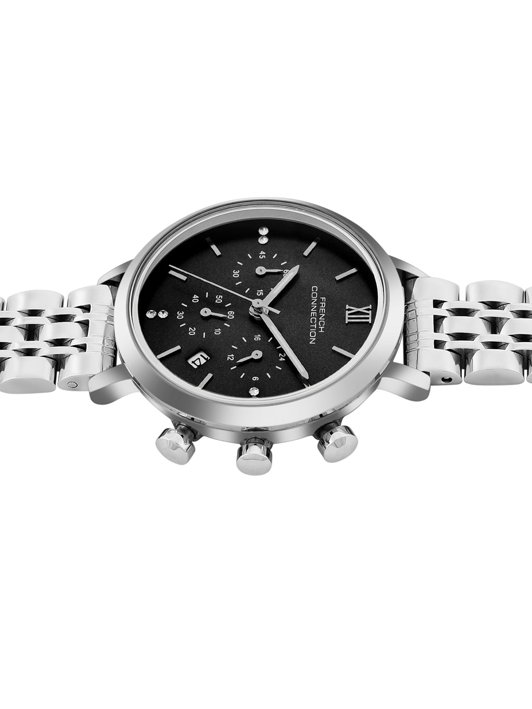 French Connection Sunray Black Round Dial With Stainless Steel  Strap Chronograph Watch - For Womens FCN0127BSM