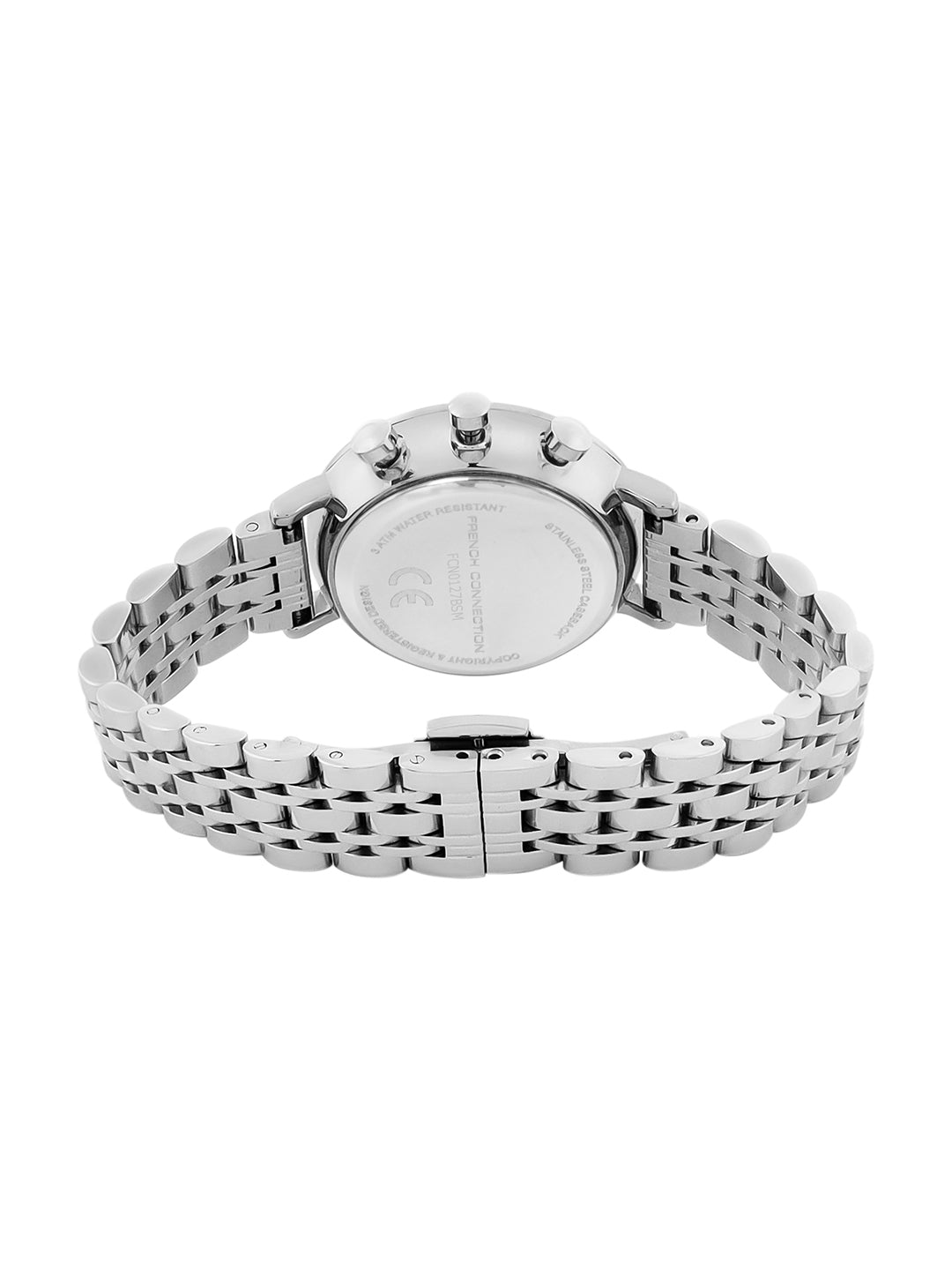 French Connection Sunray Black Round Dial With Stainless Steel  Strap Chronograph Watch - For Womens FCN0127BSM