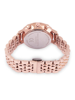 French Connection Sunray Grey Round Dial With Rose Stainless Steel  Strap Chronograph Watch - For Womens FCN0127RGM