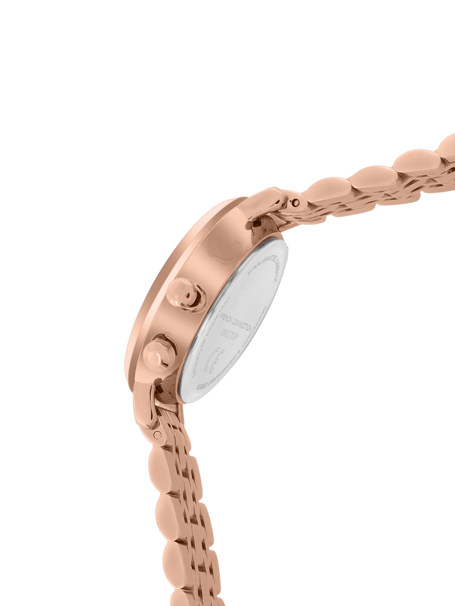 French Connection Sunray Grey Round Dial With Rose Stainless Steel  Strap Chronograph Watch - For Womens FCN0127RGM