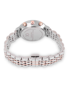 French Connection Sunray Silver Round Dial With Rose Two Tone Stainless Steel  Strap Chronograph Watch - For Womens FCN0127RTM
