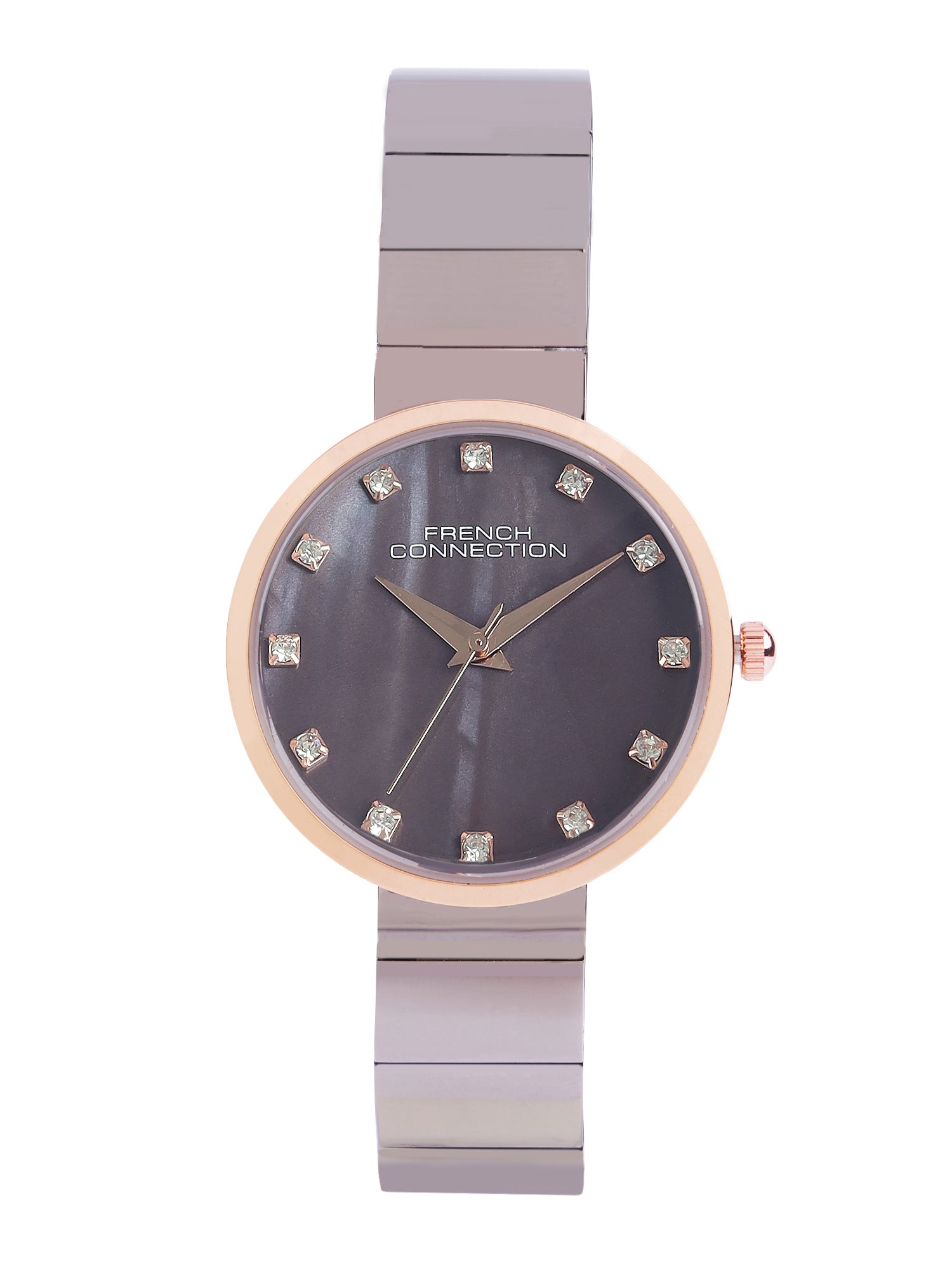 French Connection Mop Gun Round Dial With  Gun Stainless Steel  Strap Watch - For Womens FCN0128GNM