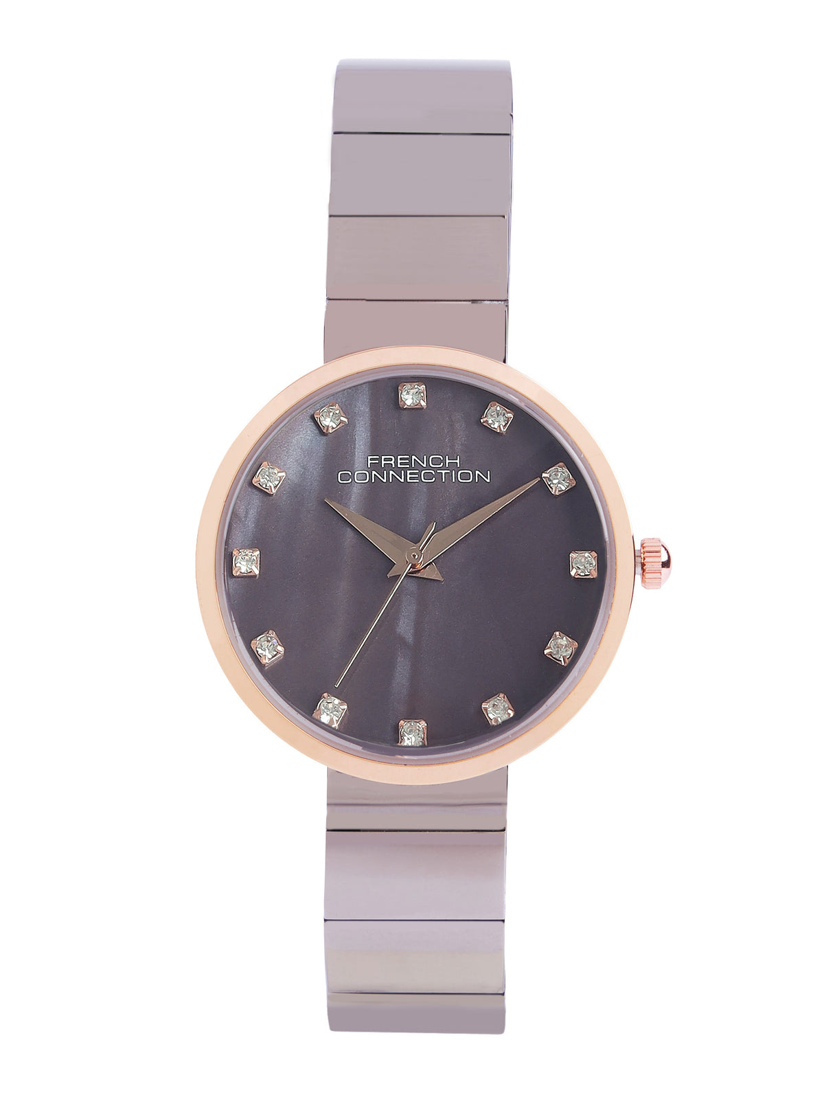 French Connection Mop Gun Round Dial With  Gun Stainless Steel  Strap Watch - For Womens FCN0128GNM