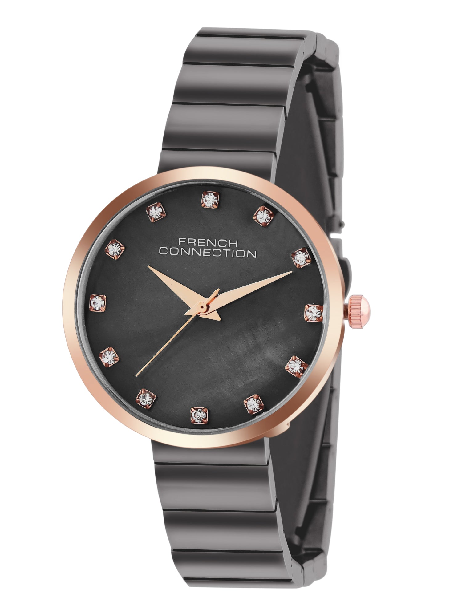 French Connection Mop Gun Round Dial With  Gun Stainless Steel  Strap Watch - For Womens FCN0128GNM