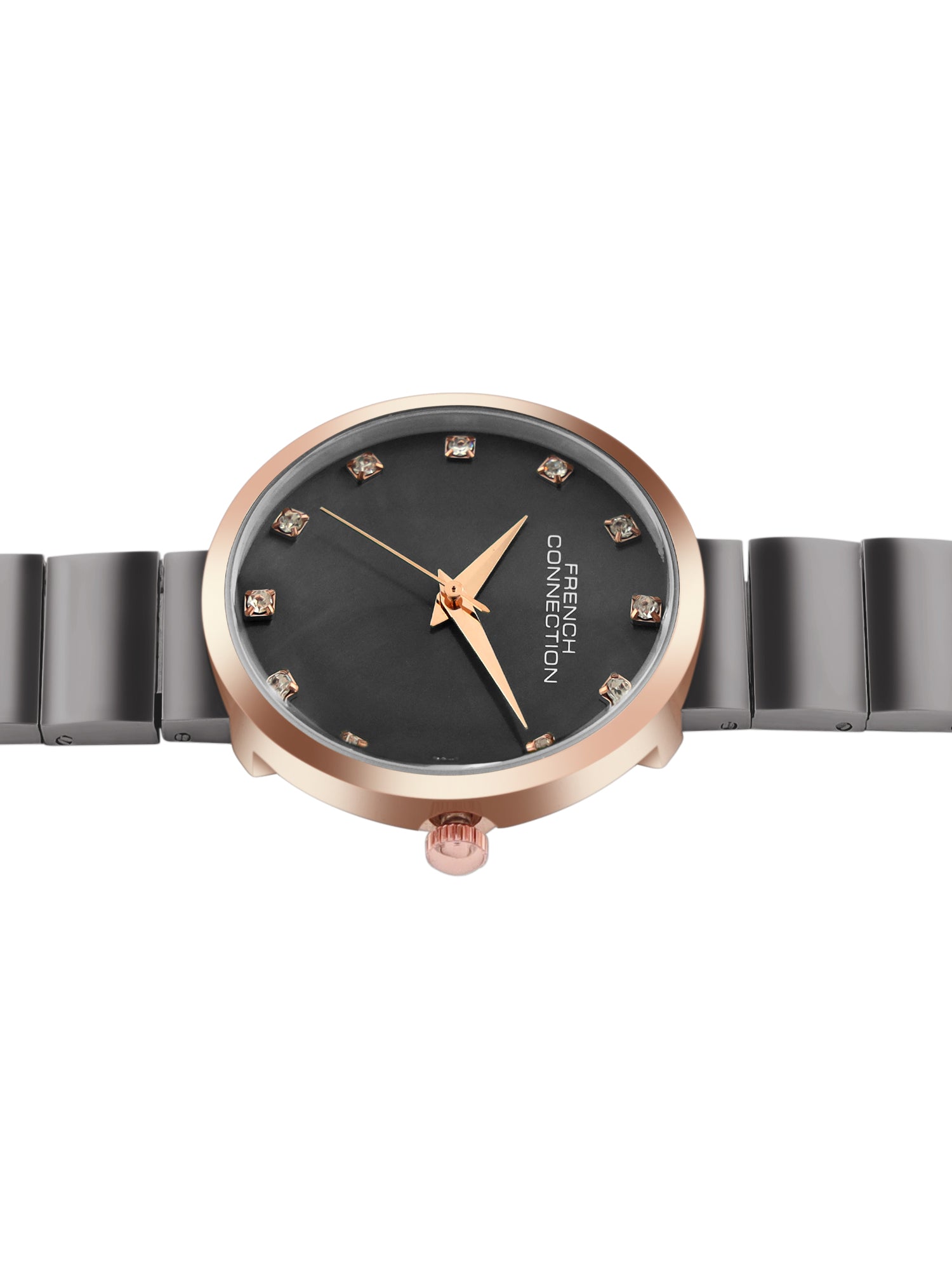 French Connection Mop Gun Round Dial With  Gun Stainless Steel  Strap Watch - For Womens FCN0128GNM