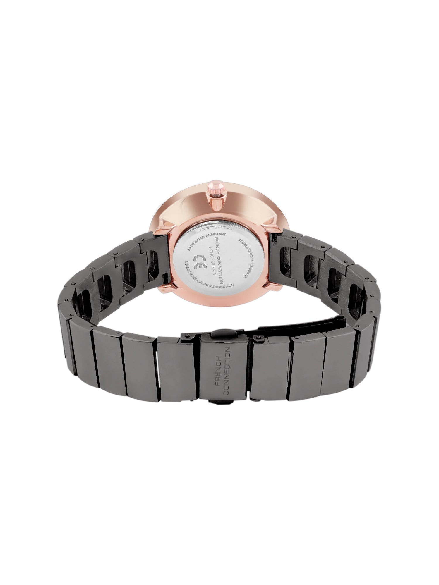 French Connection Mop Gun Round Dial With  Gun Stainless Steel  Strap Watch - For Womens FCN0128GNM
