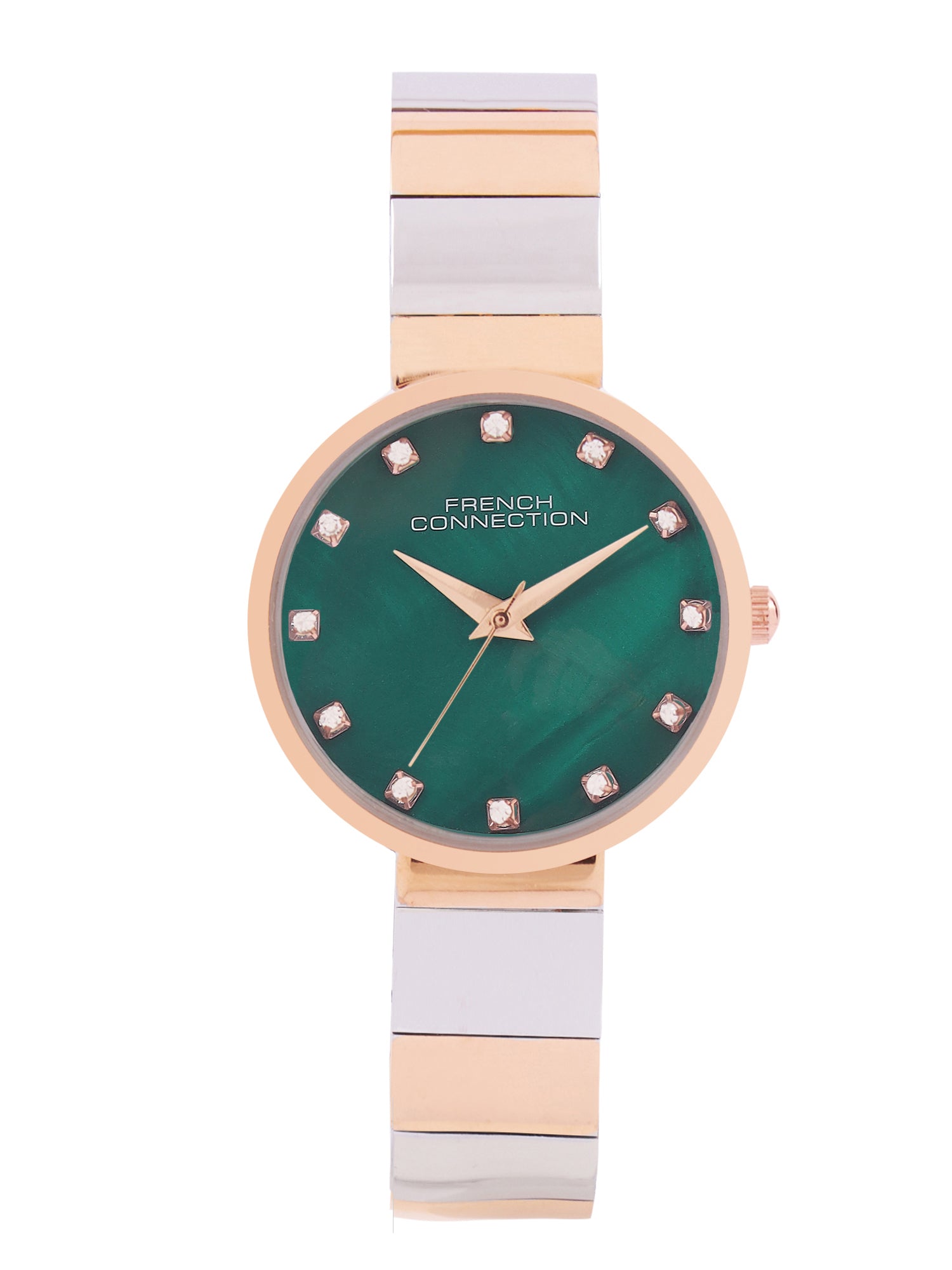 French Connection Mop Green Round Dial With Rose Two Tone Stainless Steel  Strap Watch - For Womens FCN0128RTM