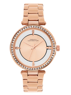 French Connection Sunray Rosegold Round Dial With Rose Stainless Steel  Strap Watch - For Womens FCN0129RGM
