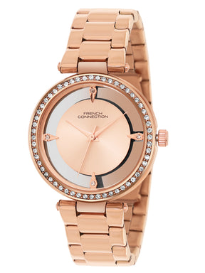 French Connection Sunray Rosegold Round Dial With Rose Stainless Steel  Strap Watch - For Womens FCN0129RGM