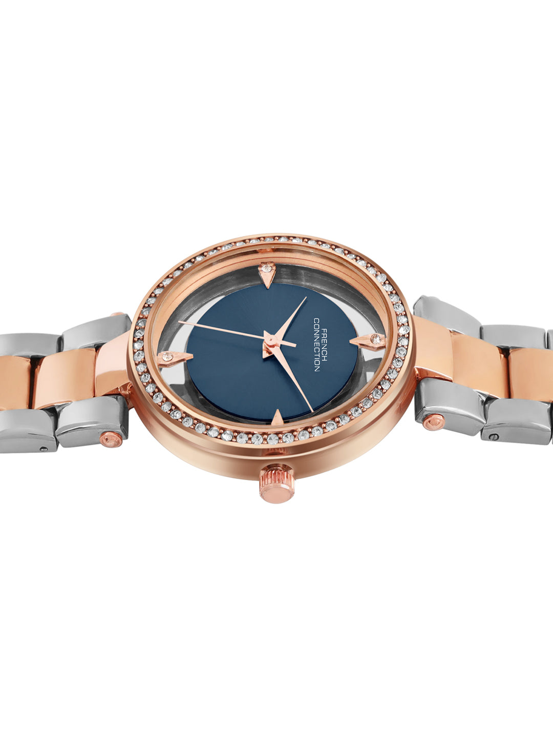 French Connection Sunray Blue Round Dial With Rose Two Tone Stainless Steel  Strap Watch - For Womens FCN0129RTM