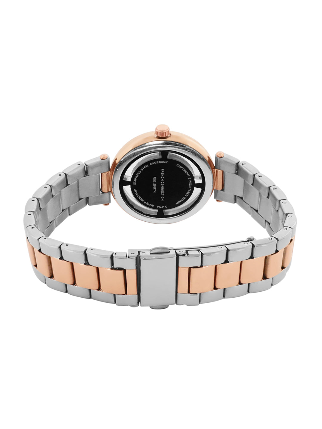 French Connection Sunray Blue Round Dial With Rose Two Tone Stainless Steel  Strap Watch - For Womens FCN0129RTM