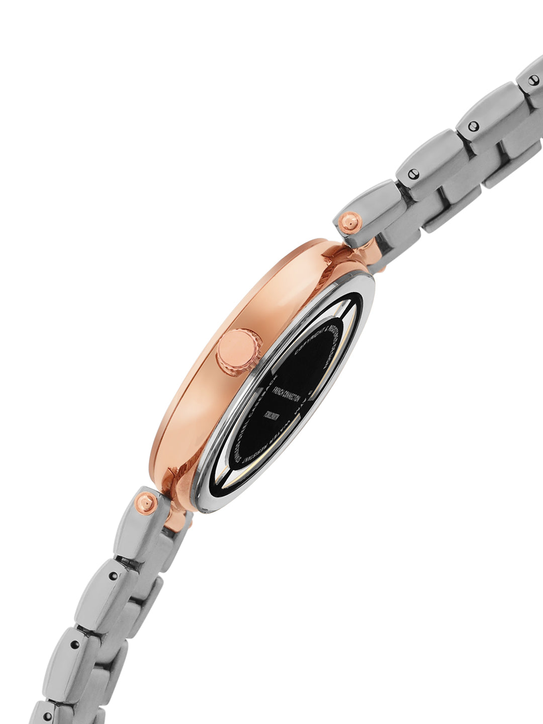 French Connection Sunray Blue Round Dial With Rose Two Tone Stainless Steel  Strap Watch - For Womens FCN0129RTM
