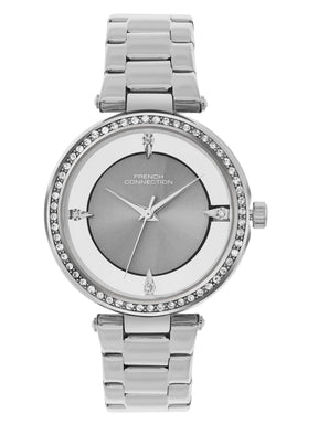 French Connection Sunray Grey Round Dial With Stainless Steel  Strap Watch - For Womens FCN0129SM