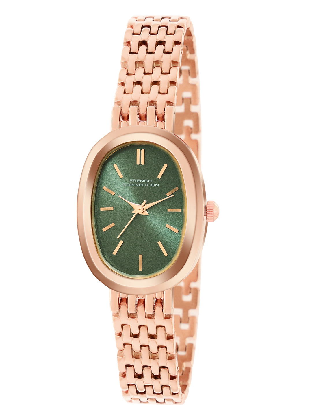 French Connection Sunray Green Oval Dial With Rose Stainless Steel  Strap Watch - For Womens FCN0130NRGM