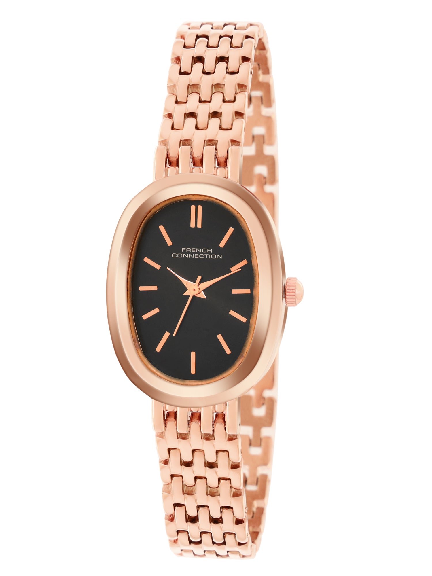 French Connection Sunray Black Round Dial With Rose Stainless Steel  Strap Watch - For Womens FCN0130RGM