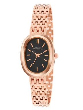 French Connection Sunray Black Round Dial With Rose Stainless Steel  Strap Watch - For Womens FCN0130RGM