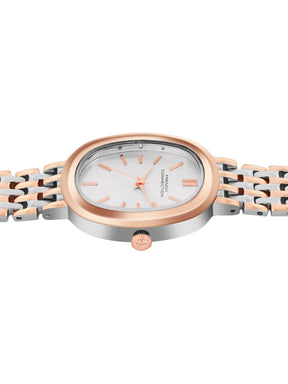 French Connection Sunray Silver Oval Dial With Rose Two Tone Stainless Steel  Strap Watch - For Womens FCN0130RTM