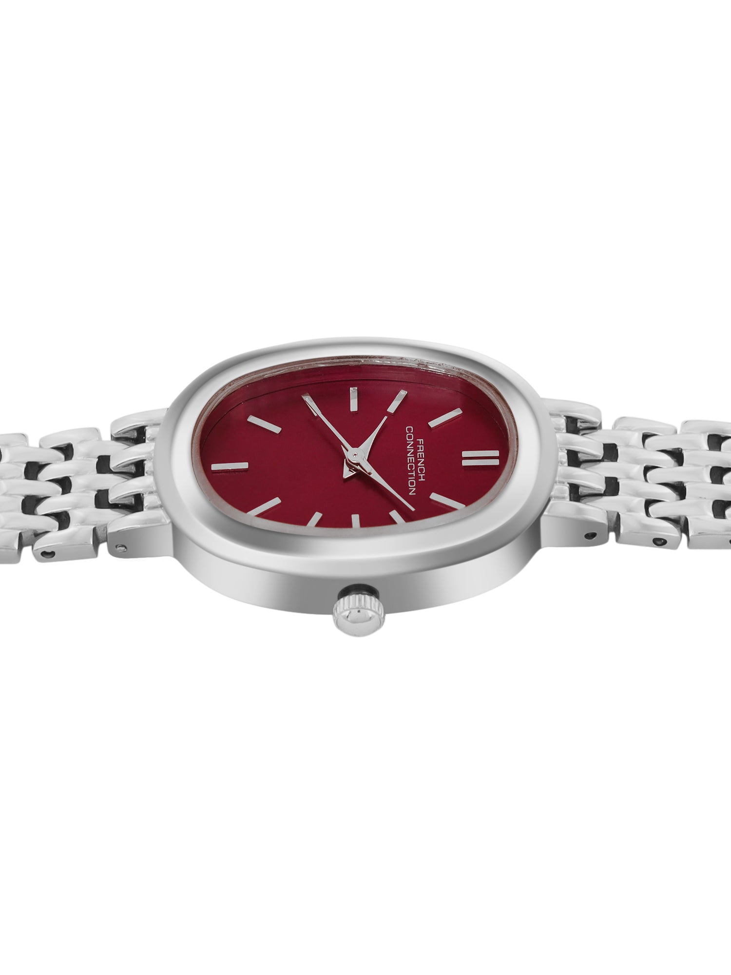 French Connection Sunray Burgundy Oval Dial With Stainless Steel  Strap Watch - For Womens FCN0130SM