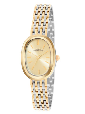 French Connection Sunray Champagne Oval Dial With Gold Two Tone Stainless Steel  Strap Watch - For Womens FCN0130TM
