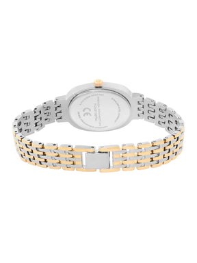 French Connection Sunray Champagne Oval Dial With Gold Two Tone Stainless Steel  Strap Watch - For Womens FCN0130TM
